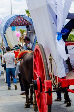 Torre Del Mar, İspanya - 29 Nisan 2018 insanlar kutlamaları nedeniyle İspanya Kutsal şekilde aktarma Katolik törenine katılan