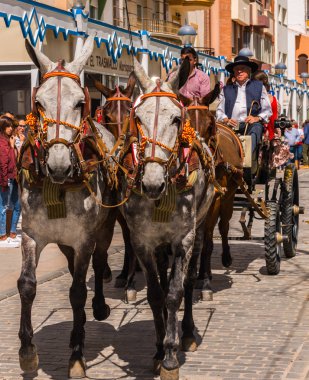 Torre Del Mar, İspanya - 29 Nisan 2018 insanlar kutlamaları nedeniyle İspanya Kutsal şekilde aktarma Katolik törenine katılan