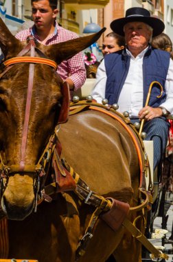 Torre Del Mar, İspanya - 29 Nisan 2018 insanlar kutlamaları nedeniyle İspanya Kutsal şekilde aktarma Katolik törenine katılan