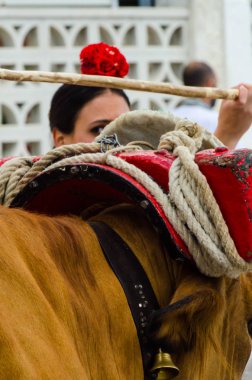 Torre Del Mar, İspanya - 29 Nisan 2018 insanlar kutlamaları nedeniyle İspanya Kutsal şekilde aktarma Katolik törenine katılan