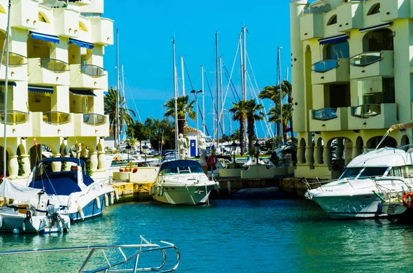 Benalmadena España Mayo 2018 Hermoso Puerto Deportivo Con Yates Lujo — Foto de Stock