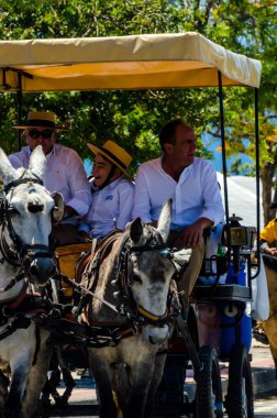 İspanya'da kutsal aktarma Katolik törene katılan Nerja, İspanya - 15 Mayıs, 2018 insan figürü