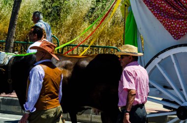İspanya'da kutsal aktarma Katolik törene katılan Nerja, İspanya - 15 Mayıs, 2018 insan figürü