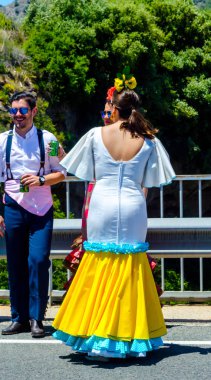 İspanya'da kutsal aktarma Katolik törene katılan Nerja, İspanya - 15 Mayıs, 2018 insan figürü