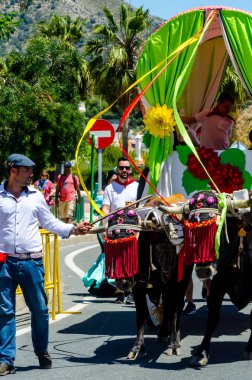 İspanya'da kutsal aktarma Katolik törene katılan Nerja, İspanya - 15 Mayıs, 2018 insan figürü