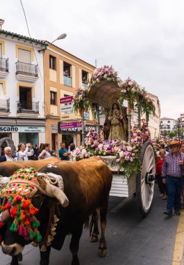Velez Malaga, İspanya - 19 Mayıs 2018 insanlar kutlamaları nedeniyle İspanya Kutsal şekilde aktarma Katolik törenine katılan