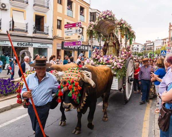 Velez Malaga, İspanya - 19 Mayıs 2018 insanlar kutlamaları nedeniyle İspanya Kutsal şekilde aktarma Katolik törenine katılan