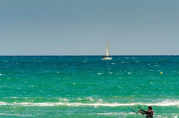 Malaga Spanien Mai 2018 Aktiver Sport Wellenreiten Mit Drachen Einer — Stockfoto