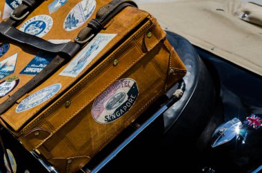 Torre Del Mar, İspanya - 3 Haziran 2018 eski antika arabalar bir sahil kasabası İspanya ziyaret turistler için verilen