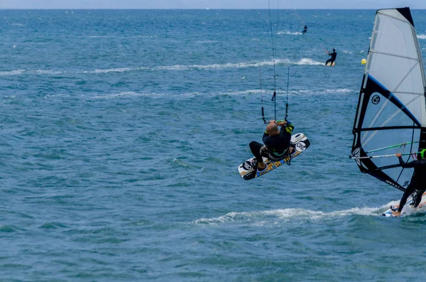 Malaga Spain May 2018 People Practicing Active Sport Wave Riding — Stock Photo, Image