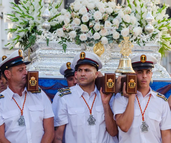 Nerja Spain July 2018 People Participating Celebration Catholic Ceremony Transferring — Stock Photo, Image