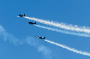 Torre Del Mar, İspanya - 29 Temmuz 2018 uçakları uçan plaj bir sahil kasabasında, Andalusia içinde airshow akrobasi üzerinden