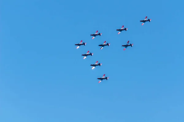 Torre Del Mar Spanien Juli 2018 Flygplan Flyger Över Stranden — Stockfoto