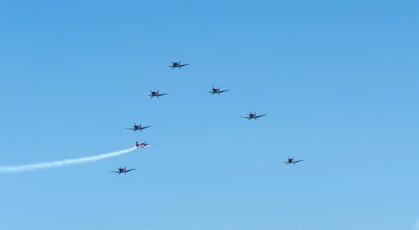 Torre Del Mar Espagne Juillet 2018 Avions Survolant Plage Dans — Photo