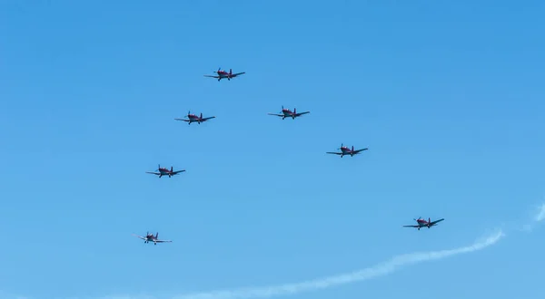 Torre Del Mar España Julio 2018 Aviones Sobrevolando Playa Una — Foto de Stock