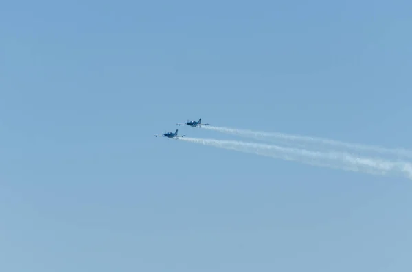 Torre Del Mar España Julio 2018 Aviones Sobrevolando Playa Una —  Fotos de Stock