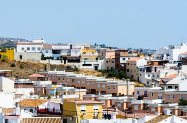 Velez Malaga, İspanya-24 Ağustos 2018 çatılar ve İspanyol şehri binalarda, Güney İspanya'nın karakteristik mimari cephe