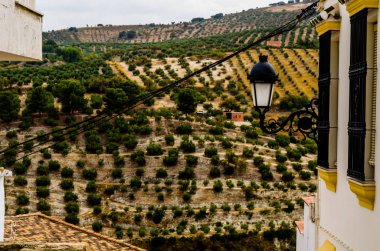 Baena, İspanya - Cordoba, eski Endülüs karakteristik mimarisi yanında eski bir İspanyol şehir panoraması 12 Eylül 2018 A
