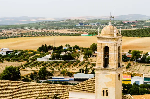 Baena, İspanya - Cordoba, eski Endülüs karakteristik mimarisi yanında eski bir İspanyol şehir panoraması 12 Eylül 2018 A