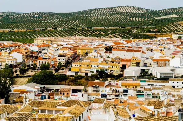 Baena, İspanya - Cordoba, eski Endülüs karakteristik mimarisi yanında eski bir İspanyol şehir panoraması 12 Eylül 2018 A