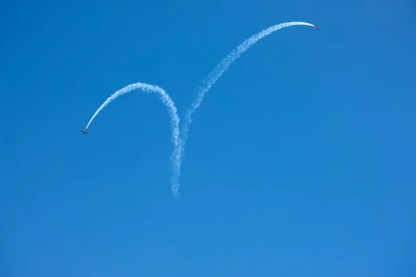 Torre Del Mar España Julio 2018 Aviones Sobrevolando Playa Una —  Fotos de Stock