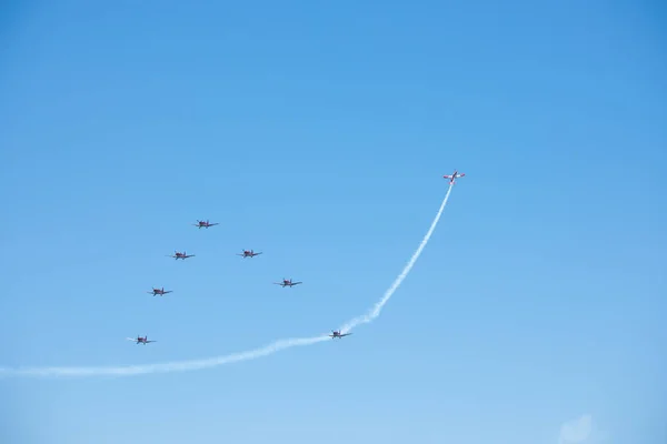 Torre Del Mar Espanha Julho 2018 Aviões Voando Sobre Praia — Fotografia de Stock