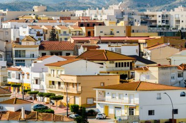 Antas, İspanya - Almeria, eski Endülüs karakteristik mimarisi yanında eski bir İspanyol şehir panoraması 18 Ocak 2019 A