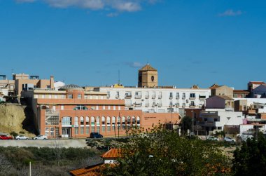 Vera, İspanya - Almeria, eski Endülüs karakteristik mimarisi yanında eski bir İspanyol şehir panoraması 25 Ocak 2019 A