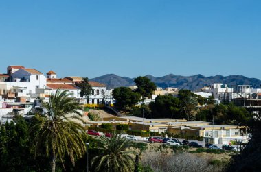 Vera, İspanya - Almeria, eski Endülüs karakteristik mimarisi yanında eski bir İspanyol şehir panoraması 25 Ocak 2019 A