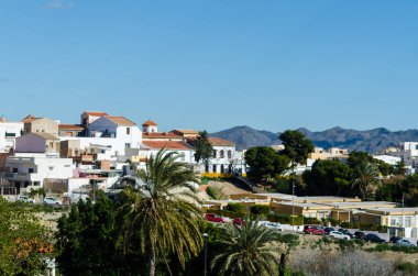 Vera, İspanya - Almeria, eski Endülüs karakteristik mimarisi yanında eski bir İspanyol şehir panoraması 25 Ocak 2019 A