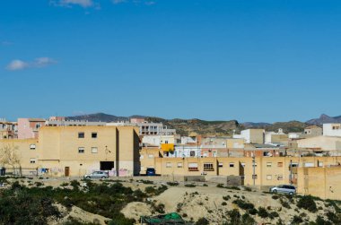 Vera, İspanya - Almeria, eski Endülüs karakteristik mimarisi yanında eski bir İspanyol şehir panoraması 25 Ocak 2019 A