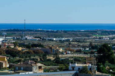 Vera, İspanya - Almeria, eski Endülüs karakteristik mimarisi yanında eski bir İspanyol şehir panoraması 25 Ocak 2019 A