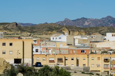 Vera, İspanya - Almeria, eski Endülüs karakteristik mimarisi yanında eski bir İspanyol şehir panoraması 25 Ocak 2019 A