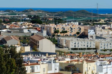 Vera, İspanya - Almeria, eski Endülüs karakteristik mimarisi yanında eski bir İspanyol şehir panoraması 25 Ocak 2019 A