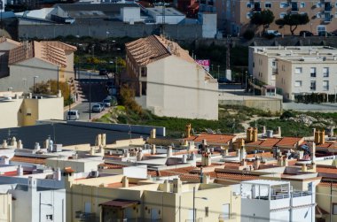 Vera, İspanya - Almeria, eski Endülüs karakteristik mimarisi yanında eski bir İspanyol şehir panoraması 25 Ocak 2019 A