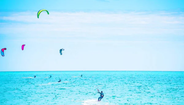 Kitesurf Sulle Onde Del Mare Spagna Acquerello Dipinto Sport Attivo — Foto Stock