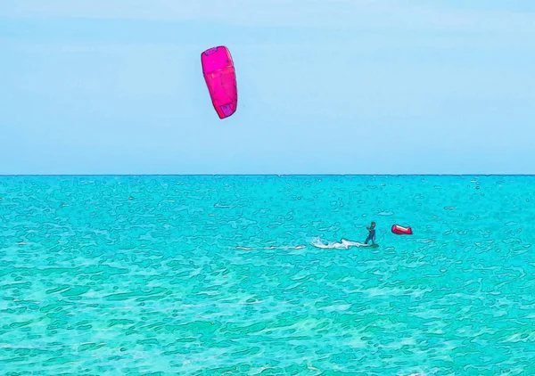 Kitesurfen Auf Den Wellen Des Meeres Spanien Aquarell Gemalt Aktiver — Stockfoto