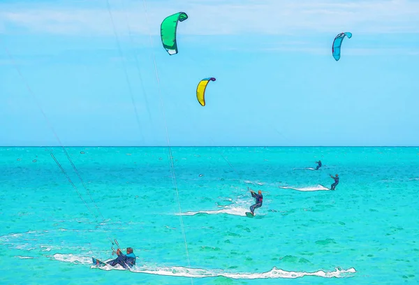 Kitesurfen Auf Den Wellen Des Meeres Spanien Aquarell Gemalt Aktiver — Stockfoto