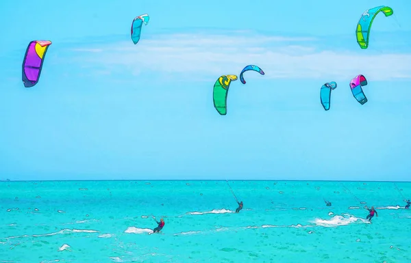 Kitesurfen Auf Den Wellen Des Meeres Spanien Aquarell Gemalt Aktiver — Stockfoto