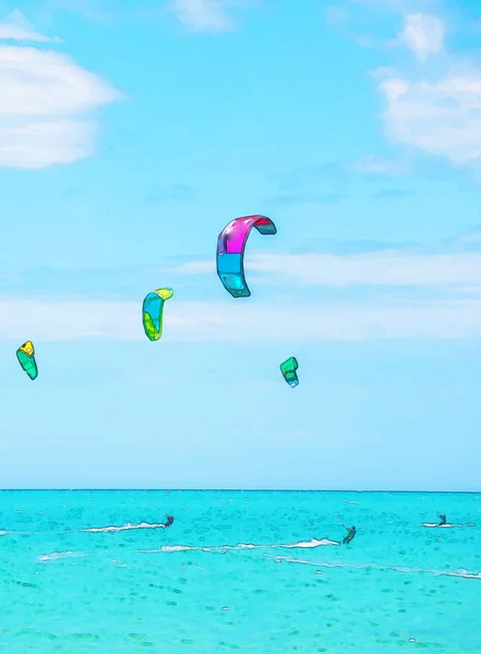 Kitesurfen Auf Den Wellen Des Meeres Spanien Aquarell Gemalt Aktiver — Stockfoto