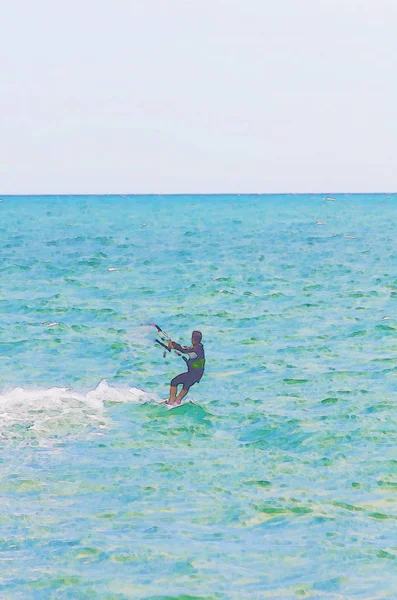 Kitesurf Sulle Onde Del Mare Spagna Acquerello Dipinto Sport Attivo — Foto Stock