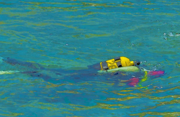 Ilustração Mergulhadores Fatos Mergulho Água Azul Baía Espanhola Aquarela Pintura — Fotografia de Stock