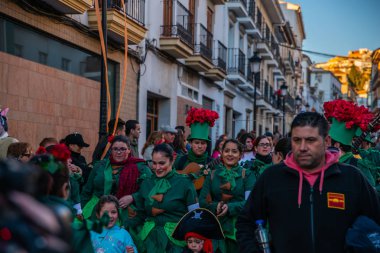 Velez Malaga, İspanya-3 Şubat 2018 A renkli karnaval geçit Andalusia küçük bir kasaba sakinleri tarafından düzenlenen