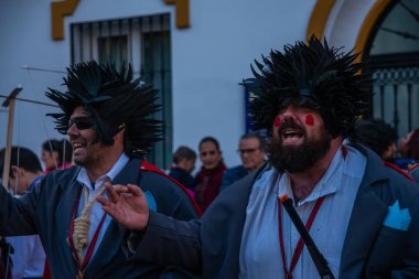 Velez Malaga, İspanya-3 Şubat 2018 A renkli karnaval geçit Andalusia küçük bir kasaba sakinleri tarafından düzenlenen