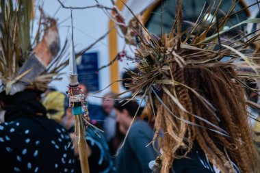 Velez Malaga, İspanya-3 Şubat 2018 A renkli karnaval geçit Andalusia küçük bir kasaba sakinleri tarafından düzenlenen