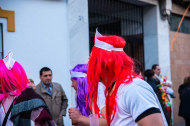 Velez Malaga, İspanya-3 Şubat 2018 A renkli karnaval geçit Andalusia küçük bir kasaba sakinleri tarafından düzenlenen