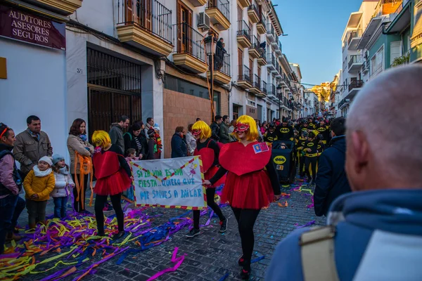 Velez Malaga Španělsko Února 2018 Barevné Masopustní Průvod Pořádané Obyvatel — Stock fotografie