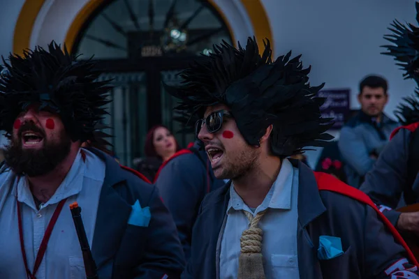 Velez Malaga, İspanya-3 Şubat 2018 A renkli karnaval geçit Andalusia küçük bir kasaba sakinleri tarafından düzenlenen