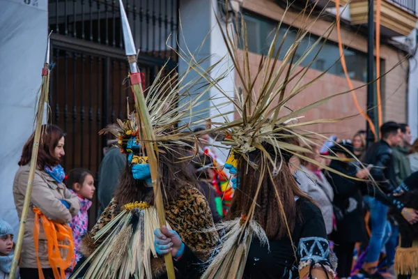 Velez Malaga Spanyolország Február 2018 Színes Farsangi Felvonulás Andalúziában Kisváros — Stock Fotó