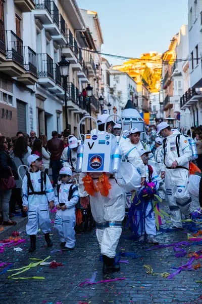 Velez Malaga Španělsko Února 2018 Barevné Masopustní Průvod Pořádané Obyvatel — Stock fotografie